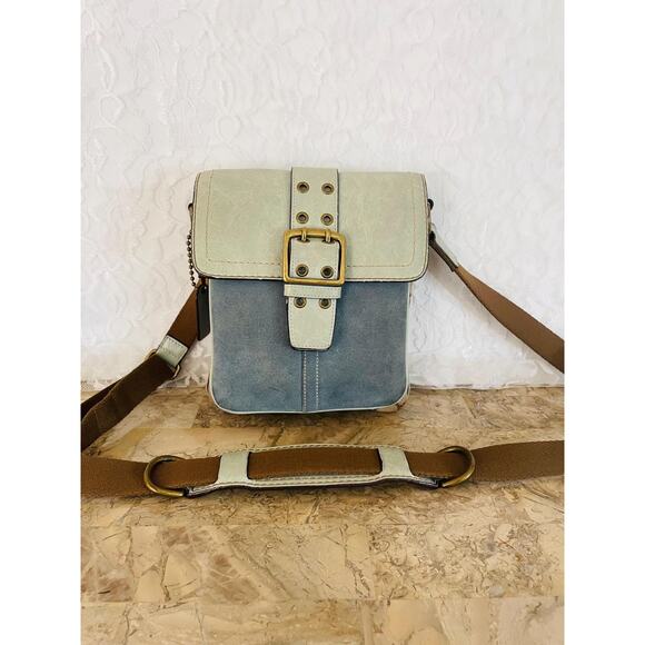 Coach Soho canvas Suede Shoulder Bag 5860 Blue Belt Design Vintage - Picture 1 of 10